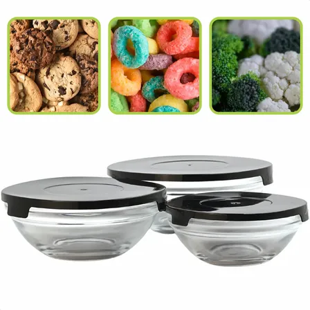 Kit Potes De Vidro 3 Peças Tigelas Com Tampa De Plástico