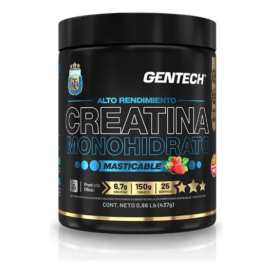 Creatina Monohidrato Masticable 150 Caps Gentech Sin Tacc Sabor Frutilla