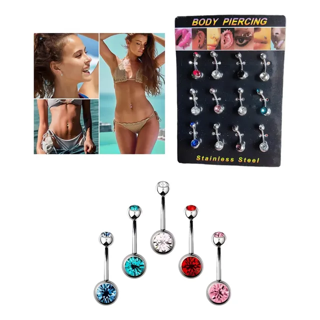 Piercing Ombligo Oreja Doble Strass X12u Acero X Mayor