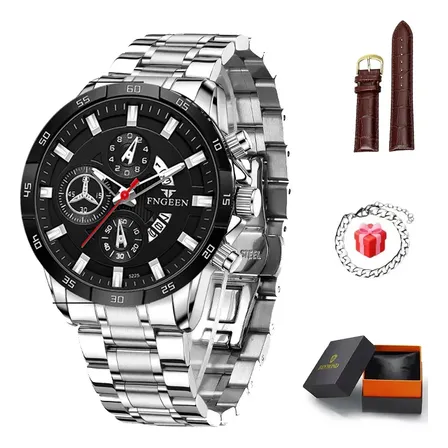 Relógio Masculino Esportivo A Prova D'água Calendário Quartz Prateado