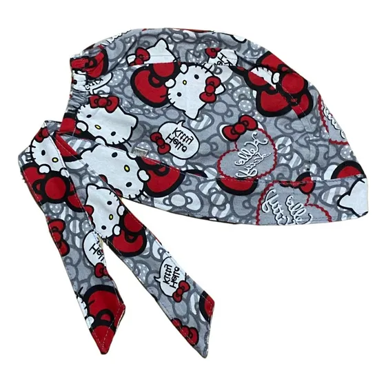 Gorro Quirúrgico Hello Kitty Gris- Cordones - Antisudor