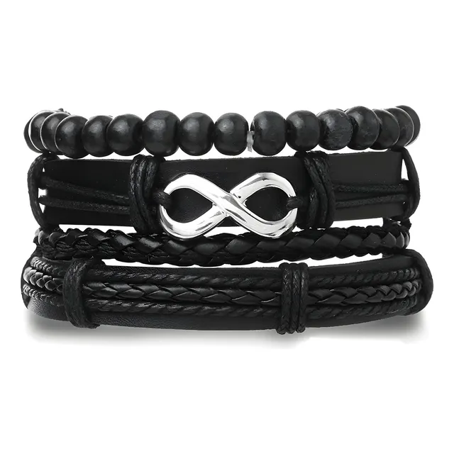Pulseras De Moda Para Hombre De Cuero Genuino Pack 4 