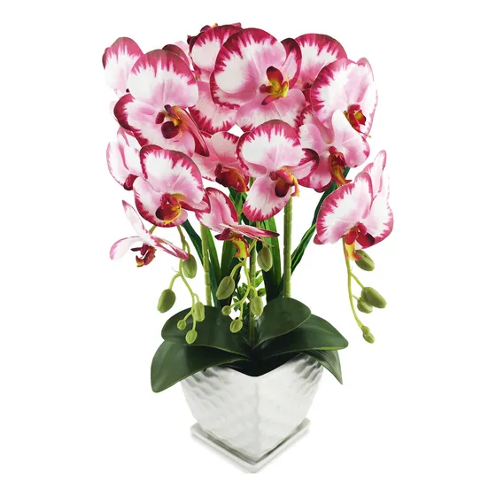 Orquidea Artificial Grande 45cm Maceta Planta Muchas Hojas