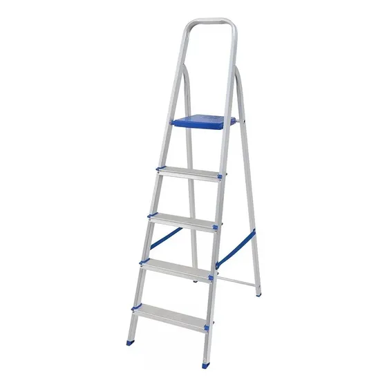 Escalera Aluminio 5 Escalones Familiar Reforzada Hasta 120kg Color Aluminio/Azul