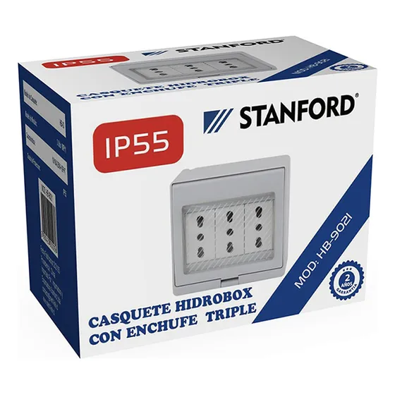 Tomacorriente Triple 10/16a Hydrobox Exterior Ip55 Stanford Color Gris