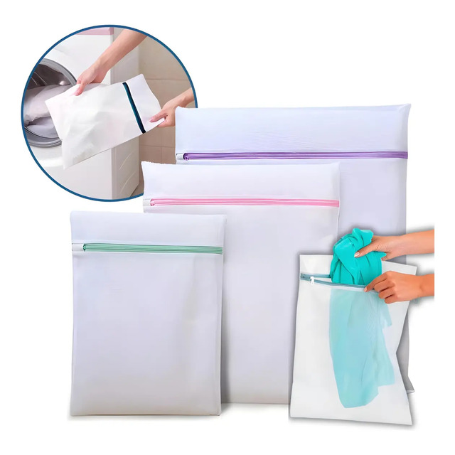 Kit 6 Saco Maquina Lavar Roupas Delicadas Intima Com Zíper Branco