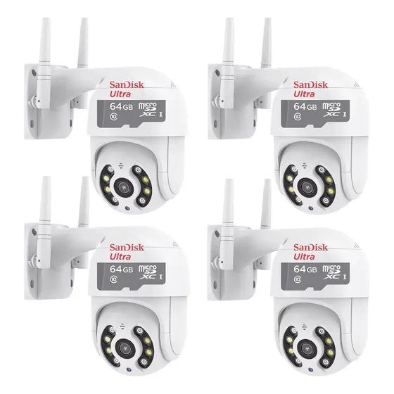 Kit 4 Câmeras Infravermelho Rotativa Ip + 4 Cartão De 64gb