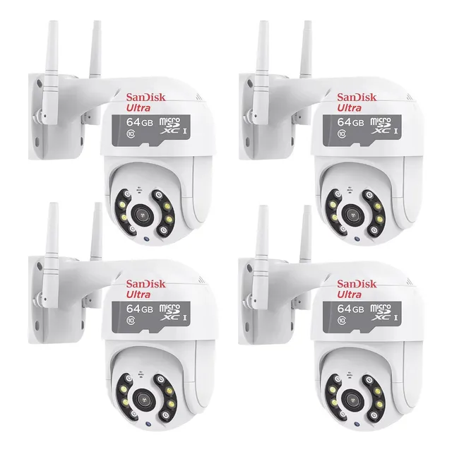 Kit 4 Câmeras Infravermelho Rotativa Ip + 4 Cartão De 64gb