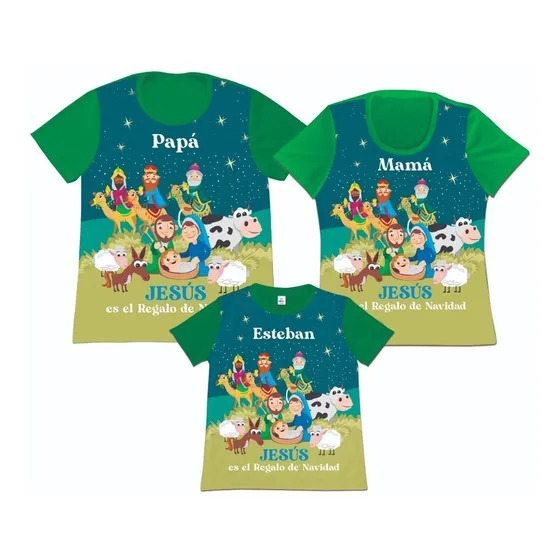 Franela Set 3 Familia Papa Mama Hija Hijo Navidad Poliester