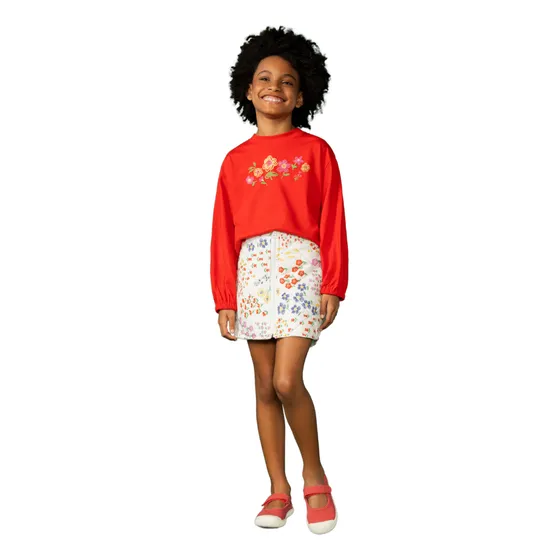 Conjunto Blusa Malha Saia Tecido Crimson