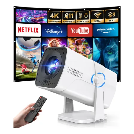 Projetor Android Wifi Bluetooth 4k Hd Com Tela Branca Grátis Branco 127/220v