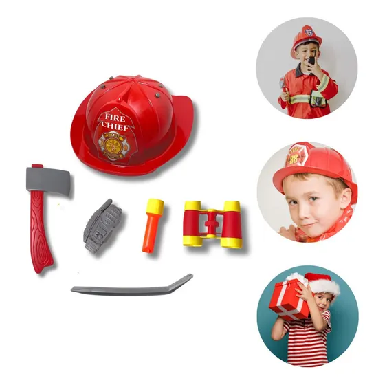 Kit Juguete Bombero Para Niños Con Casco Y Herramientas