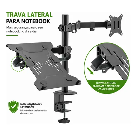 Suporte De Mesa Articulado Para Monitor E Notebook 17  A 32  Preto