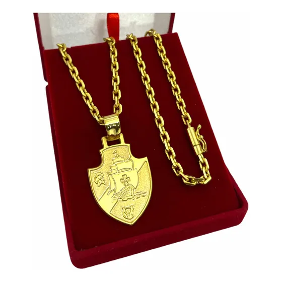 Cordão Do Vasco Banhado A Ouro 18k Corrente Cadeado De Luxo