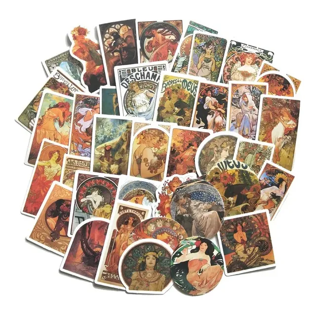 Pack De 38 Stickers Mujer Vintage  Alphonse Maria Mucha 