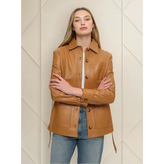 Campera Saco Prune Ceibo Cuero Oveja!!