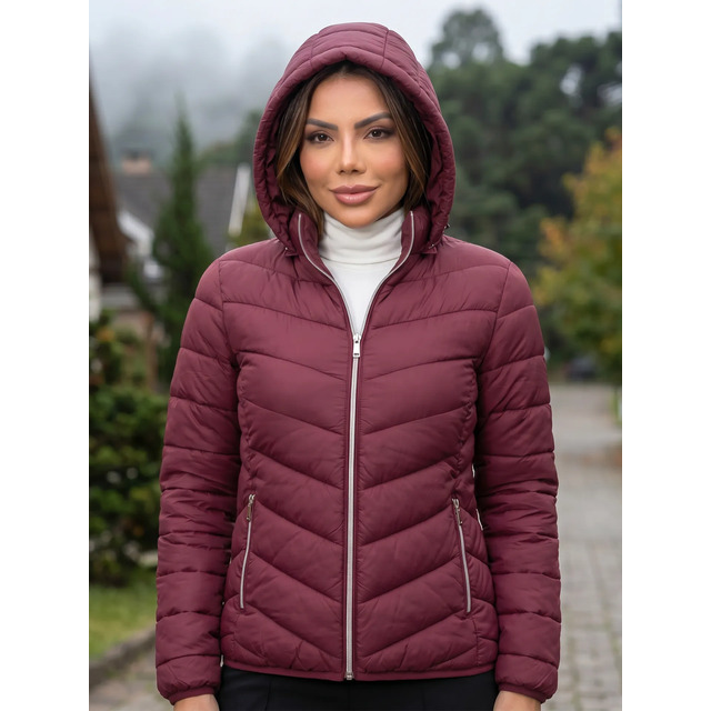 Jaqueta Feminina Puffer Impermeável Capuz Frio Inverno Jaqueta Feminina Puffer Impermeável Capuz Frio Inverno
