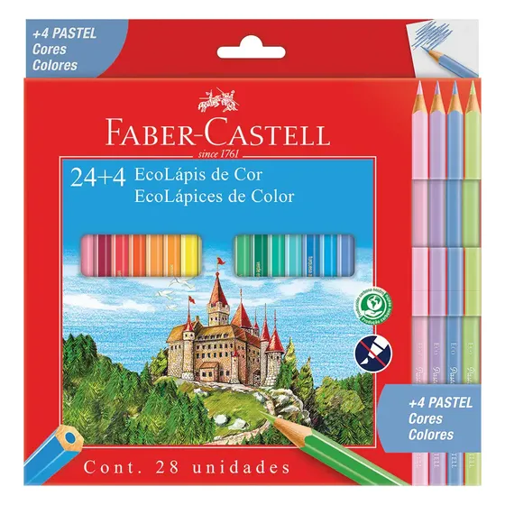 Lápis 24 Cores + 4 Cores Pastel Faber-castell Escolar