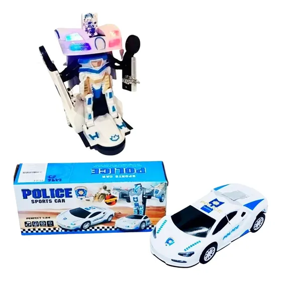 Carro Policía Transformable Robot Movimientos Luces Sonidos