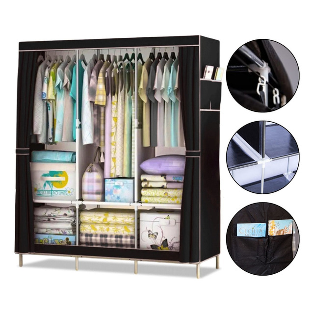 Guarda Roupa Dobrável Organizador Portátil Armário Grande Kontuz Cor Preto