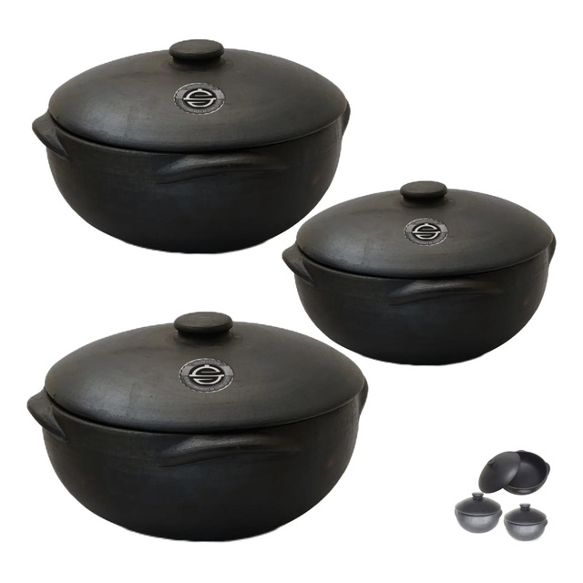 Conjunto Kit Legítimas Panelas De Barro Capixaba  Nº 3-2-1. Preto