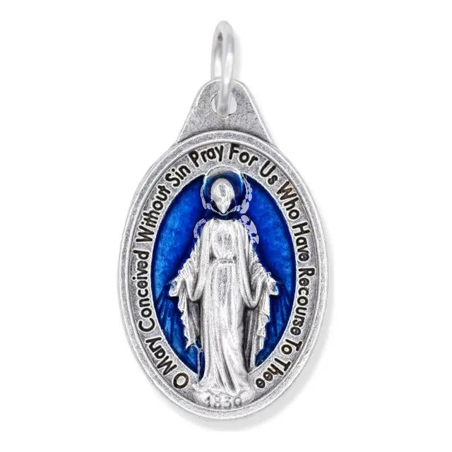 Medalla Dije Virgen Milagrosa Rosario 25mm Plata Envejecida