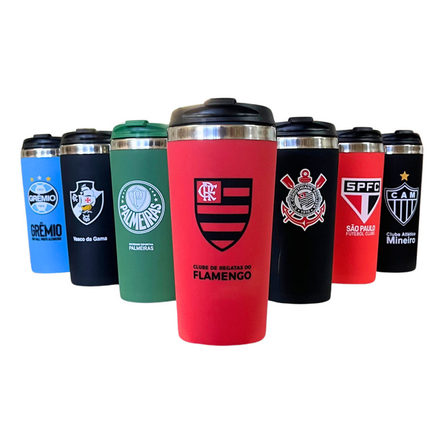 Copo Térmico Emborrachado Inox 450 Ml Dos Times De Futebol Copo Térmico Emborrachado Inox 450 Ml Dos Times De Futebol