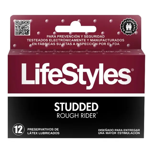 12 Condones Preservativos Lifestyles Studded Rough Rider