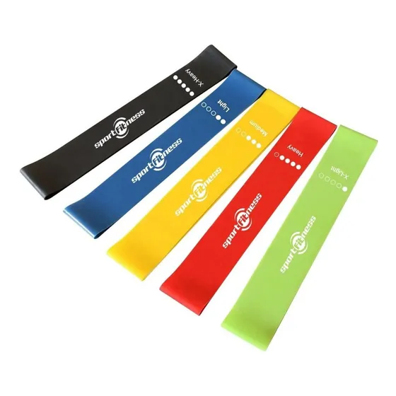 Bandas Planas Set X 5 Sportfitness Elásticas Cerradas Gym Color Verde-Rojo-Azul-Negro-Amarillo