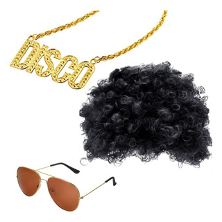 Peluca Afro Para Disfraz Fiesta Disco Con Cadena Y Lentes Peluca Afro Para Disfraz Fiesta Disco Con Cadena Y Lentes