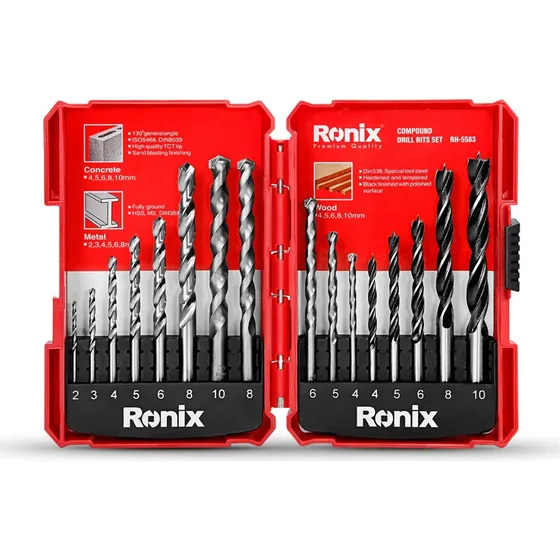 Juego Mechas Para Taladro Ronix 16pzas Concreto Metal Madera
