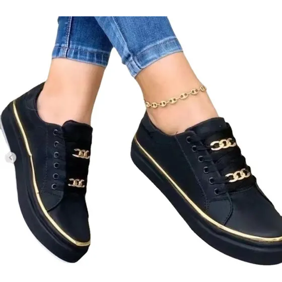 Sapatos Cano Baixo Esportivos Com Corrente De Plataforma