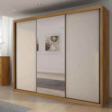 Guarda-roupa Casal 3 Portas Correr Espelho Mdf Fosco Horizonte Vegas Cumaru / Fendi