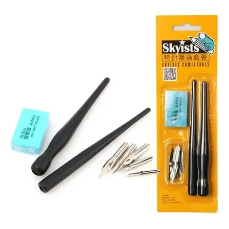 Kit 2 Caneta Bico De Pena Memory Nanquim Com 5 Pontas Metálicas