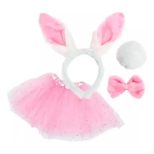 Kit Disfraz De Coneja Tutú Diadema Orejas Rosa Niñas Halloween Conejita Rosado