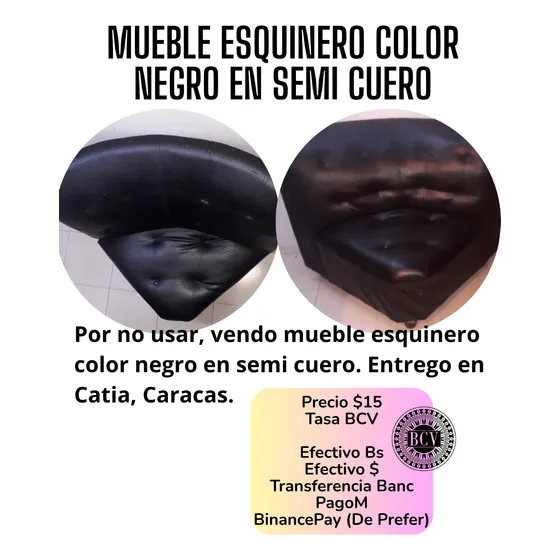Mueble Esquinero Negro En Semi Cuero