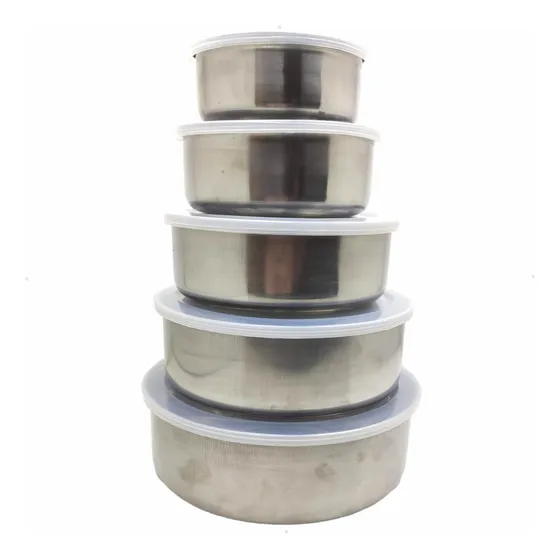 Tigelas De Inox Com Tampa Kit 5 Potes Geladeira Vazilhas