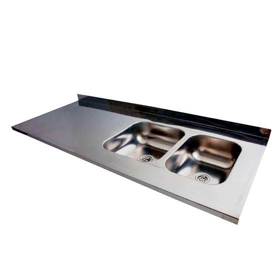 Mesada C/ Pileta Doble 140cm Dhinox Dh56 Acero Inox Respaldo