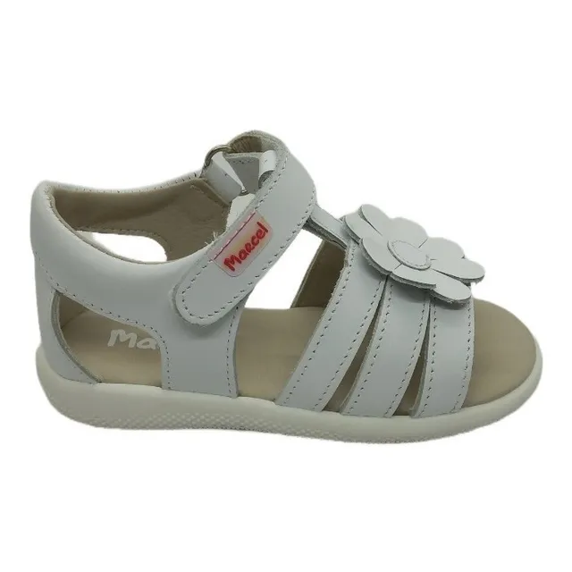 Sandalia Marcel Rita De Cuero Con Flor Velcro.