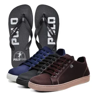 Kit 3 Pares De TĂȘnis Polofran Masculino Casual +chinelo Kit 3 Pares De TĂȘnis Polofran Masculino Casual +chinelo