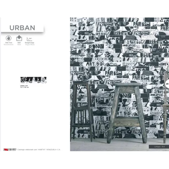 Hab Cerámica Urban Art Blanco Negro Tablilla Decor 29x7