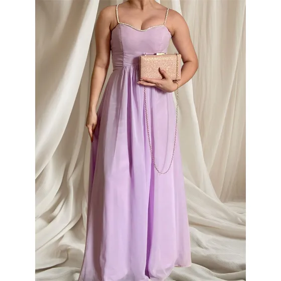 Vestido Elegante Color Lila Con Cartera