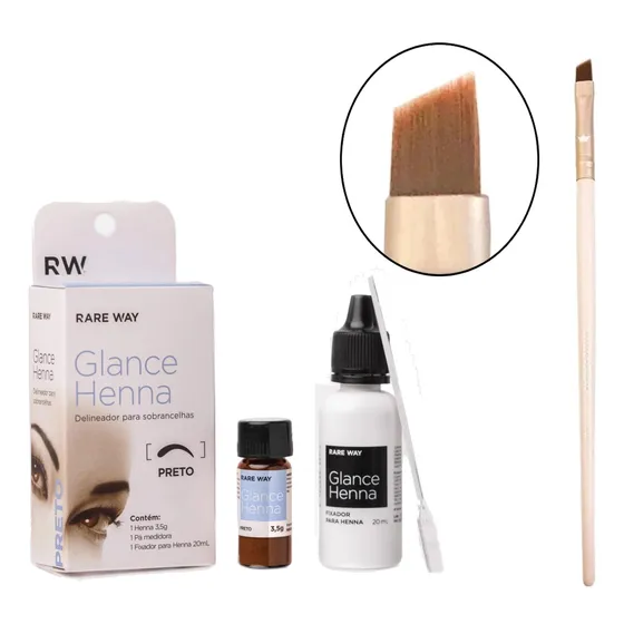 Henna Glance Kit Sobrancelha Rare Way Pincel Macrilan Rosa Cor Preto