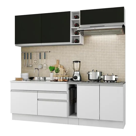Cocina Integral Completa Modular Madesa Parma 220cm Bn 03 Color Blanco/Blanco/Negro
