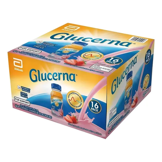 Suplemento Glucerna 237ml Cja 16pz Para Tratamiento Diabetes Sabor Fresa
