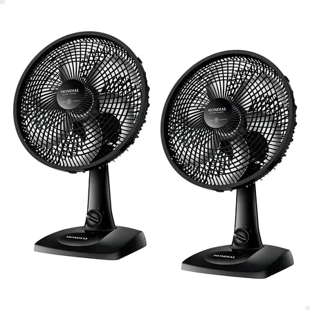 Kit 2 Ventiladores Mesa Mondial 30cm 6 Pás Vsp-30-b Silencioso Oscilante Preto Resistente Pás Estrutura Plástico 3 Velocidades