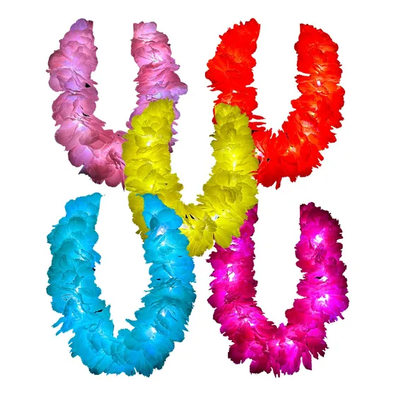 5 Collares Hawaianos De Flores Luminosas, Colores Surtidos