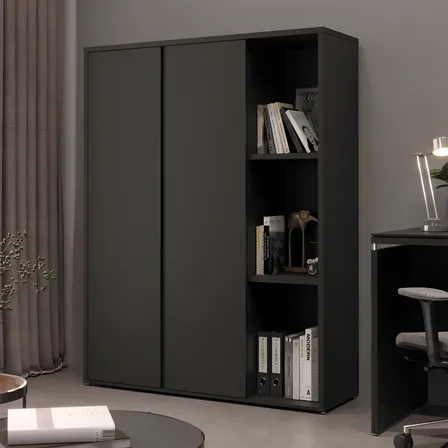 Livreiro Multiuso Alto 2 Portas 4 Prateleiras Com Nicho Oslo Cor Preto