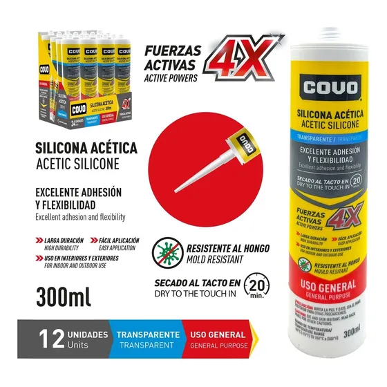 Silicon Sellador Antihongos Transparente Marca Covo