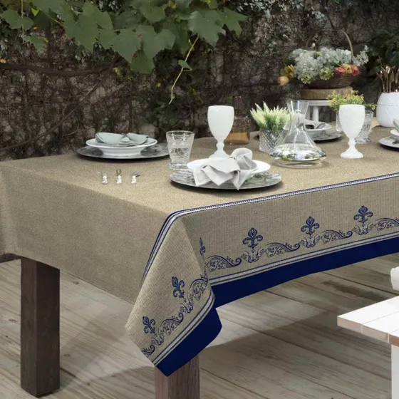 Toalha De Mesa 3,5 M 6 Cadeiras Tecido Diversas E Natal Cor Azul